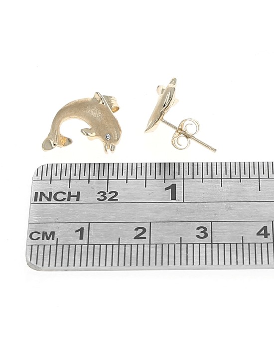 Diamond Dolphin Stud Earrings in Yellow Gold